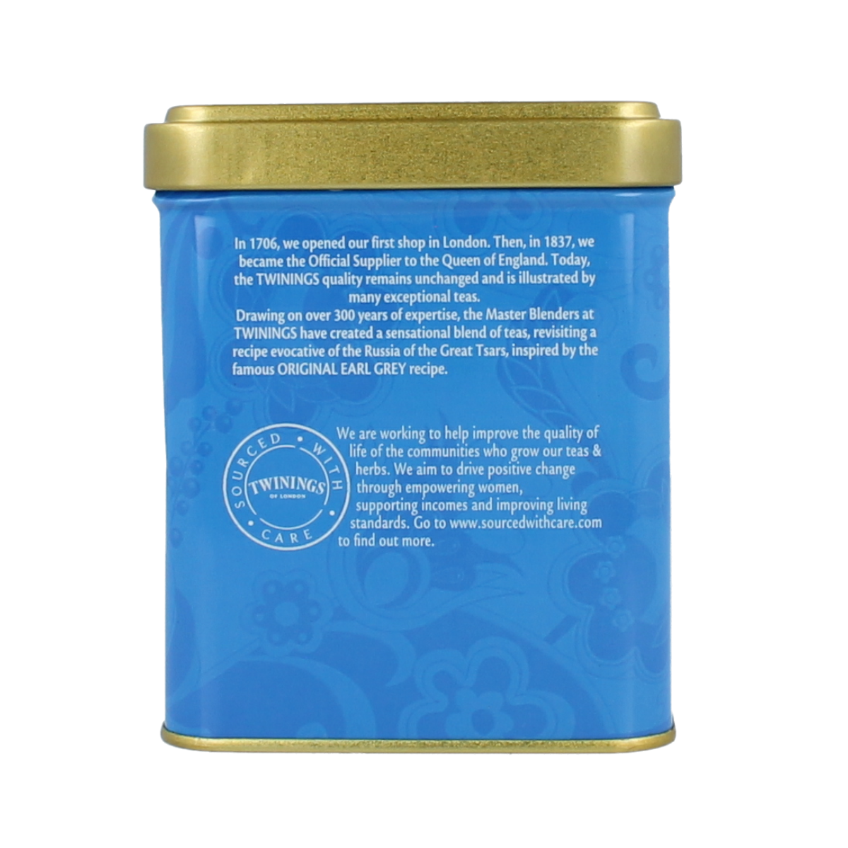 Twinings Earl Grey Russian tea in 150g package, featuring black tea with bergamot flavor in a tea and coffee product image.