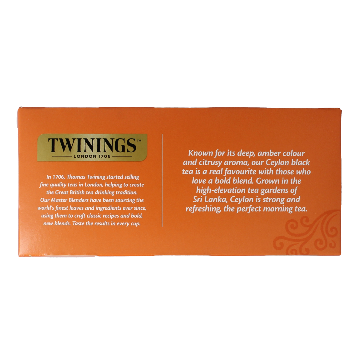 Twinings Pure Ceylon tea bags, 25-pack, showcasing individually wrapped tea bags in a box for brewing tea.
