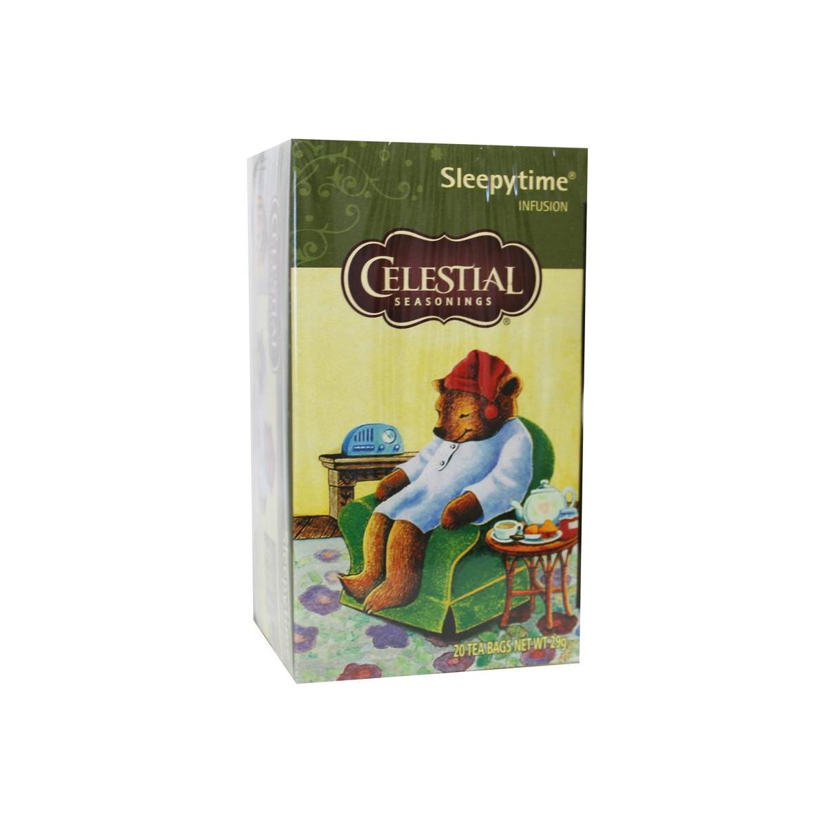 Celestial Season Sleepytime herbal tea bags, 20-count, featuring calming herbal blend for relaxation and sleep.