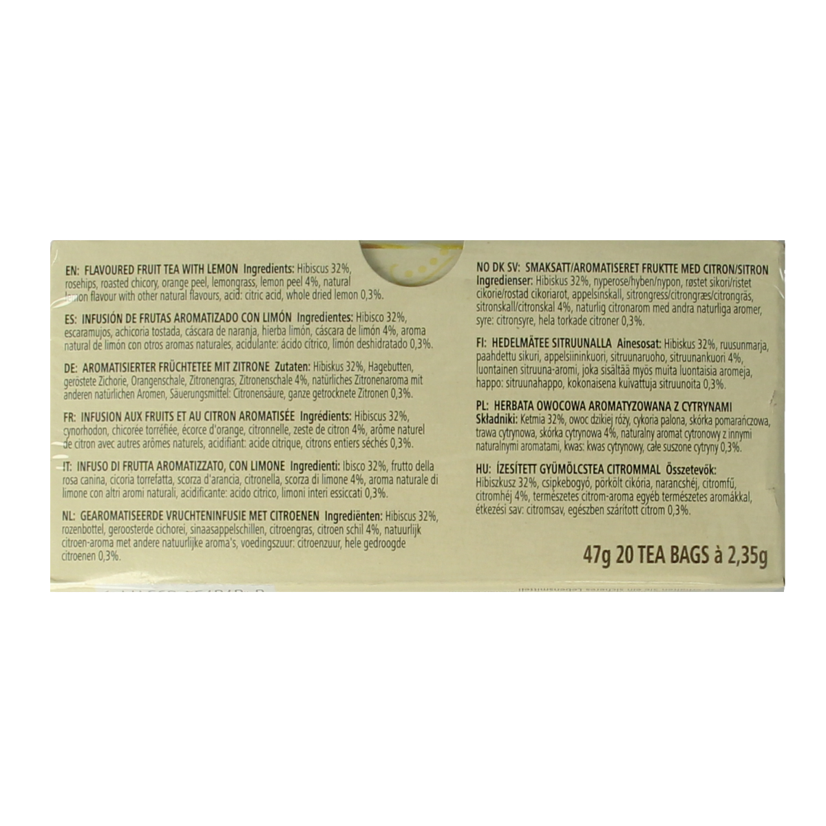 Celestial Season Lemon Zinger herbal tea packets, 20 tea bags, with vibrant lemon and herbal ingredients visible in the image.