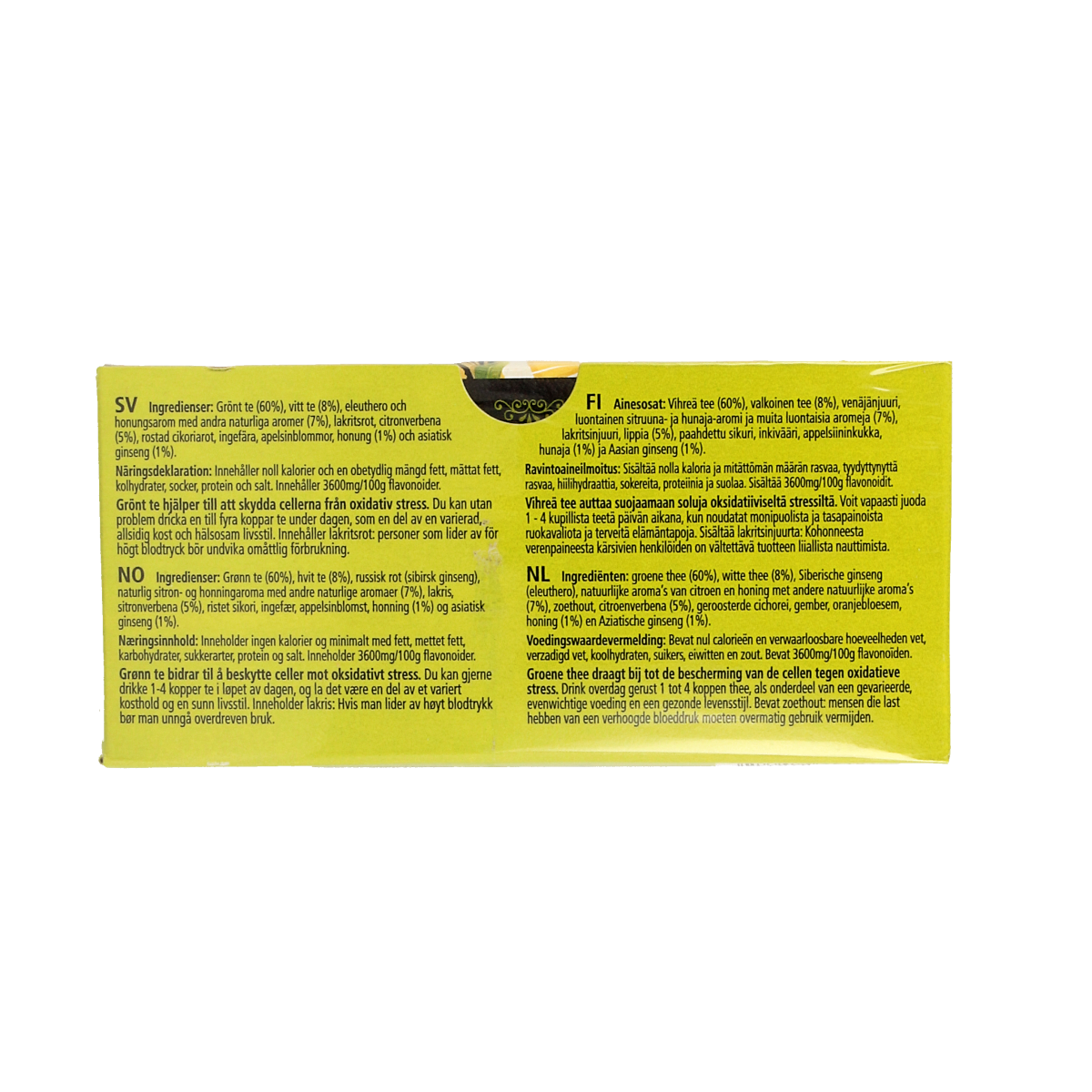 Celestial Season Honey Lemon Ginseng Green Tea tea bags, herbal tea with lemon and ginseng flavor in a box.