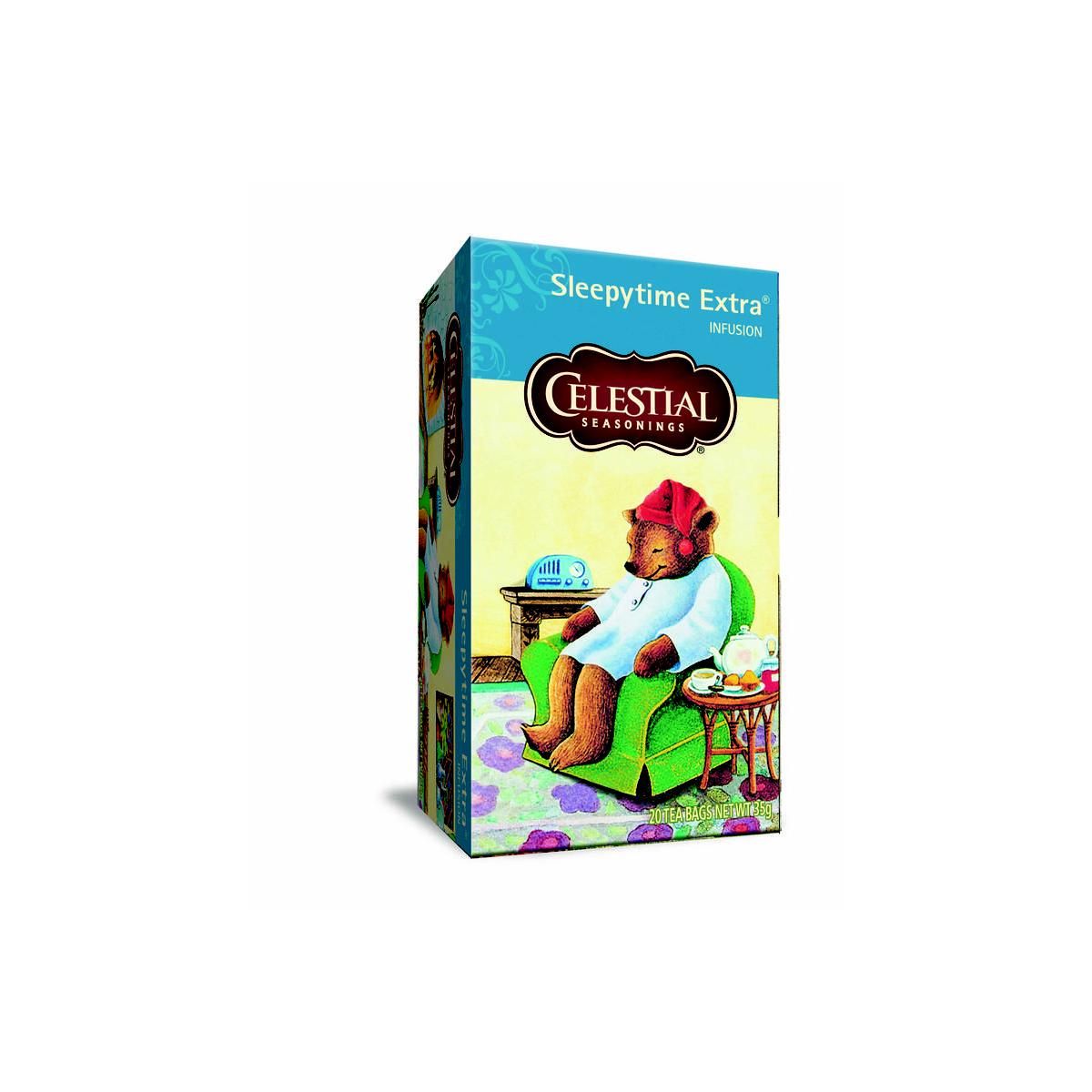 Celestial Season Sleepytime Extra wellness tea bag, herbal tea for relaxation, in a box of 20 tea bags.