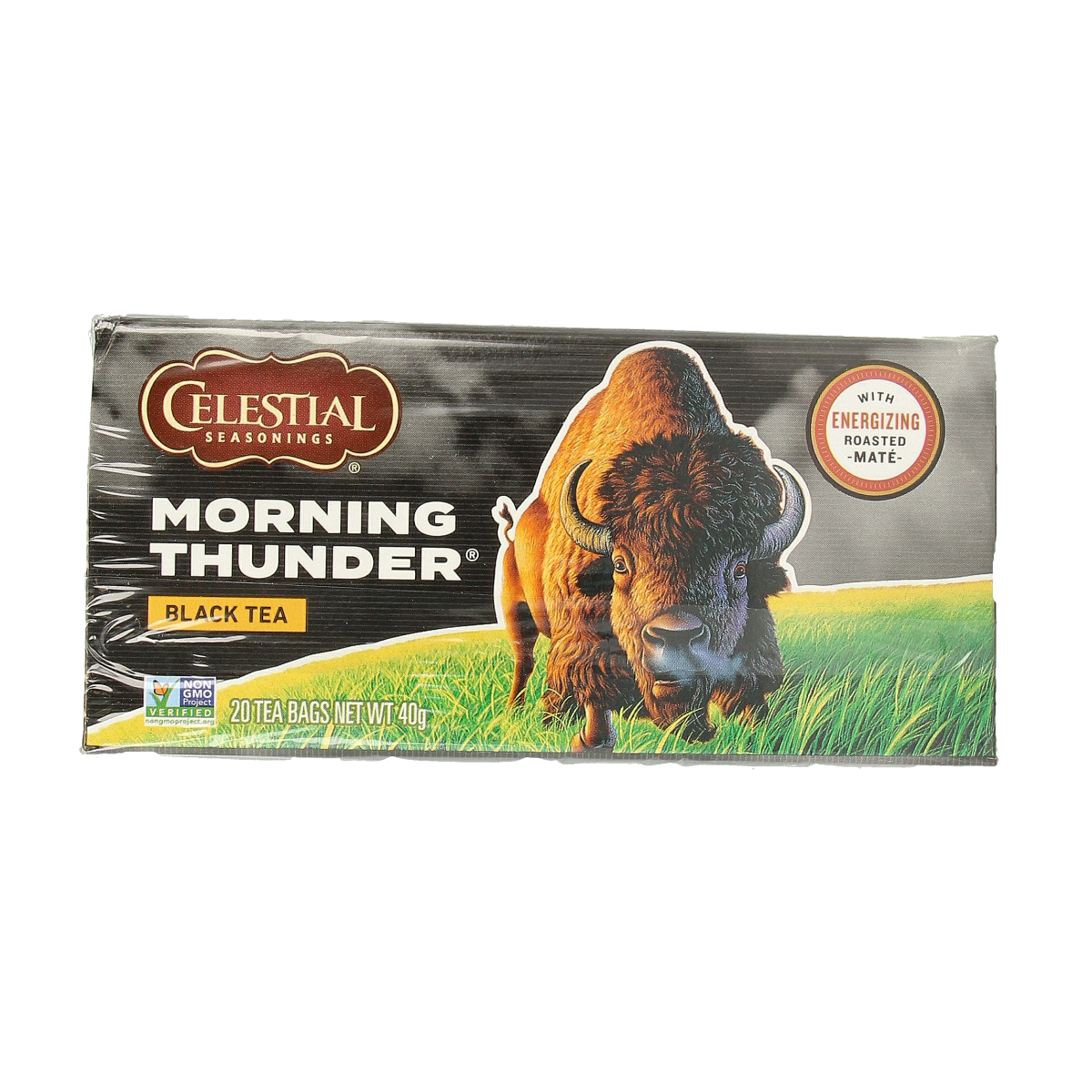 Celestial Season Morning Thunder coffee and tea packet, 20 grams, featuring celestial-themed packaging and branding.