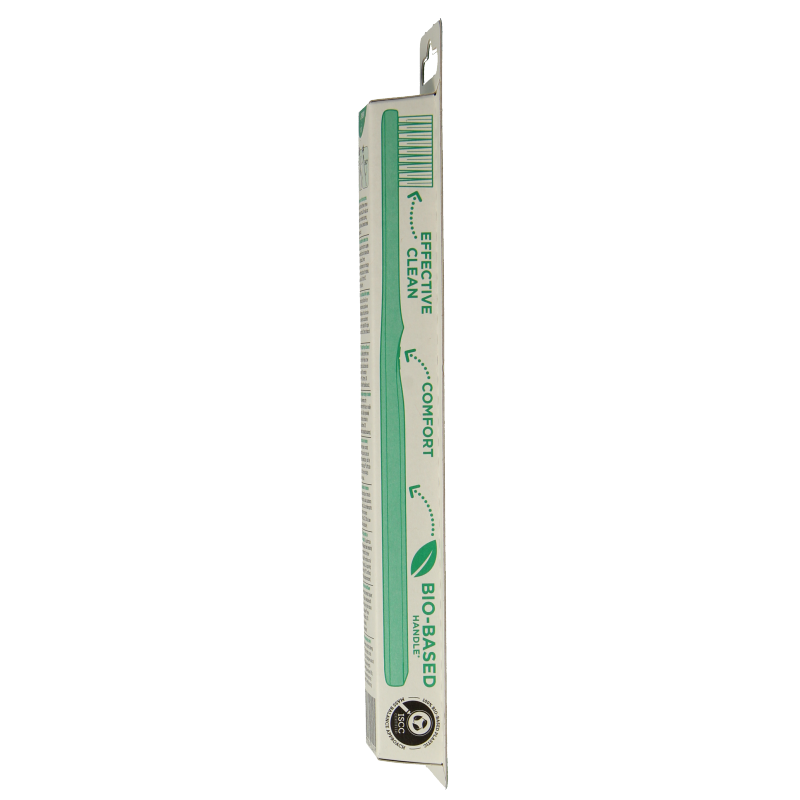 GUM soft classic toothbrush with medium-sized head, focus on bristles and handle for effective teeth cleaning.