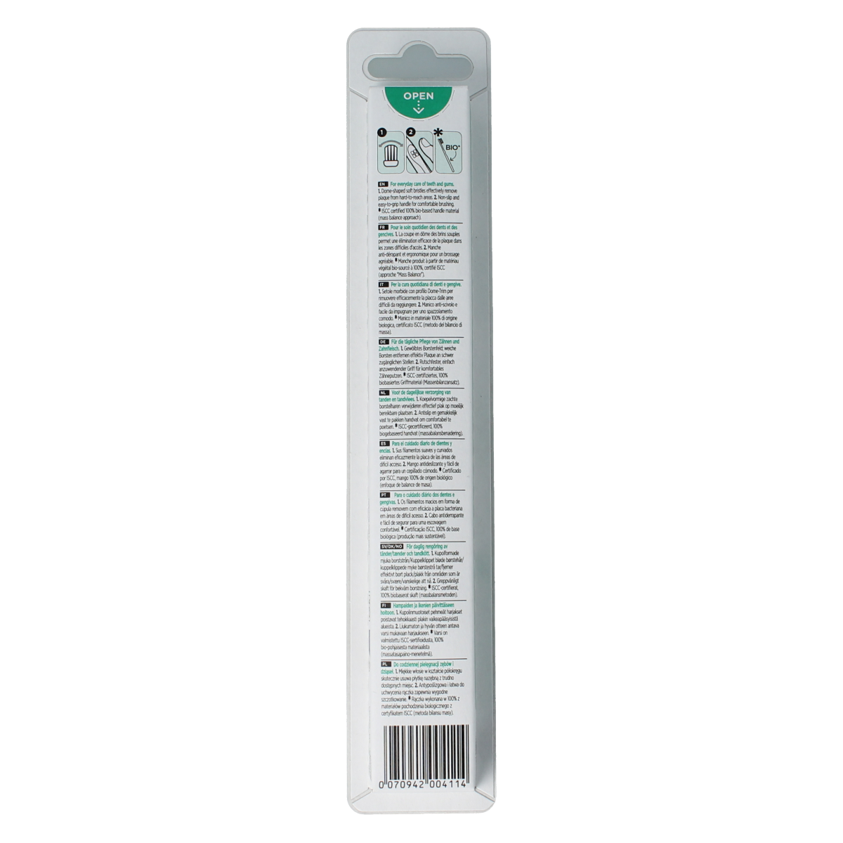 GUM classic soft toothbrush with large head, showing white handle and bristles for gentle cleaning.