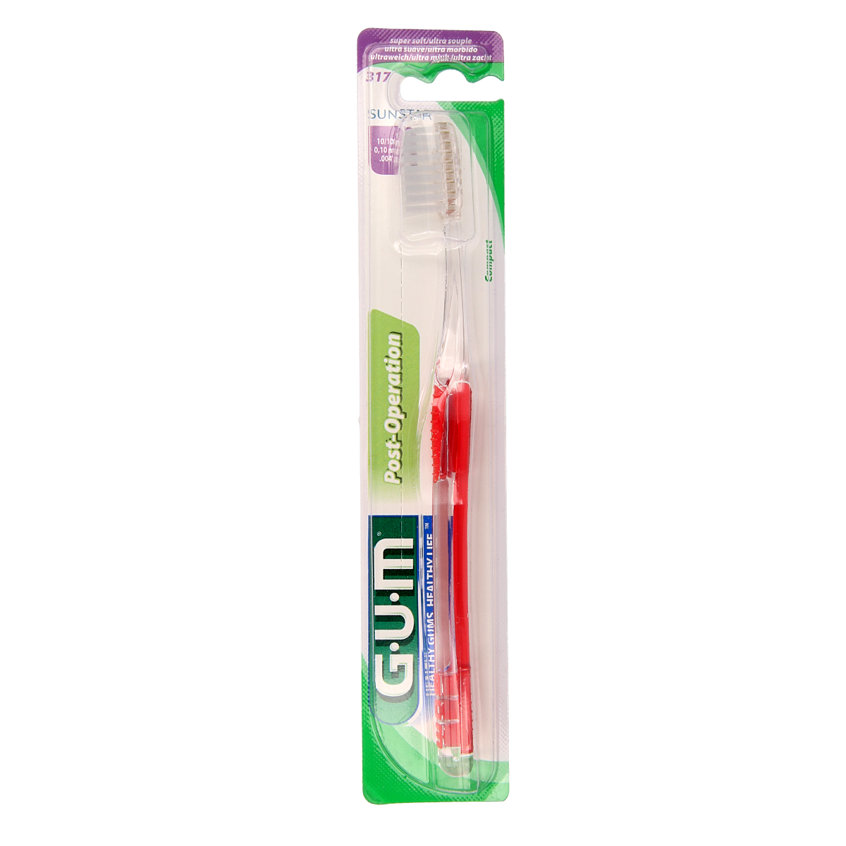 GUM delicate post-operation toothbrush with soft bristles for gentle cleaning, shown in image on white background