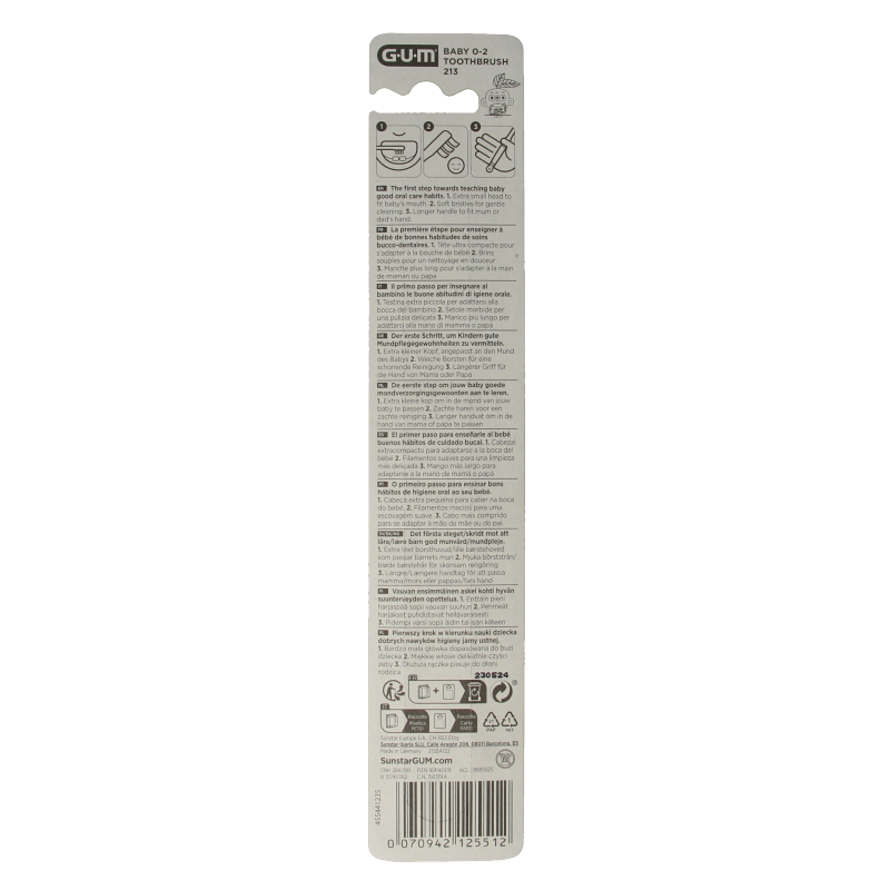 GUM Kids toothbrush for ages 0-2, single soft-bristled toddler toothbrush designed for gentle oral care.