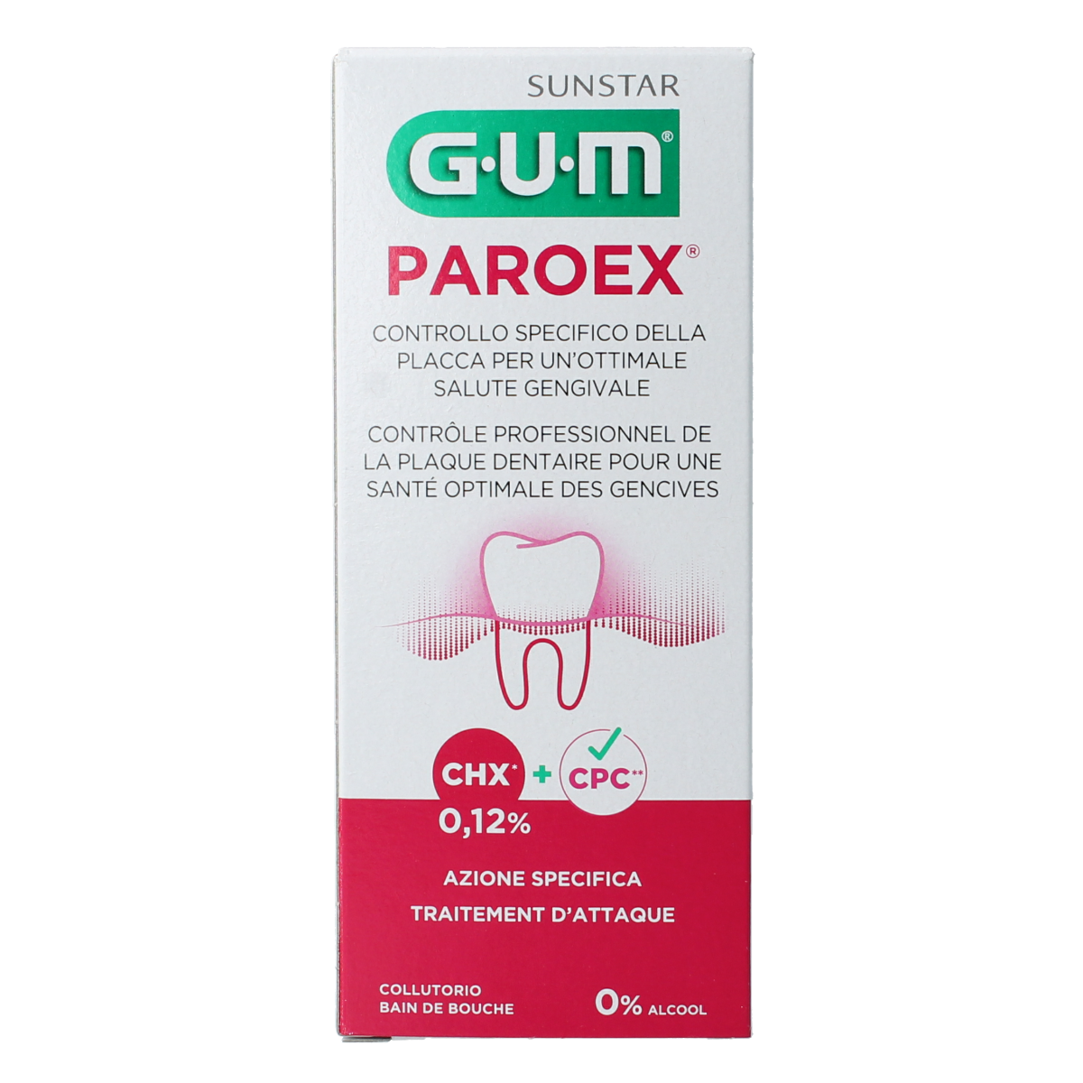 GUM Paroex mouth rinse in a 300ml bottle, antiseptic mouthwash for oral health and gum care.