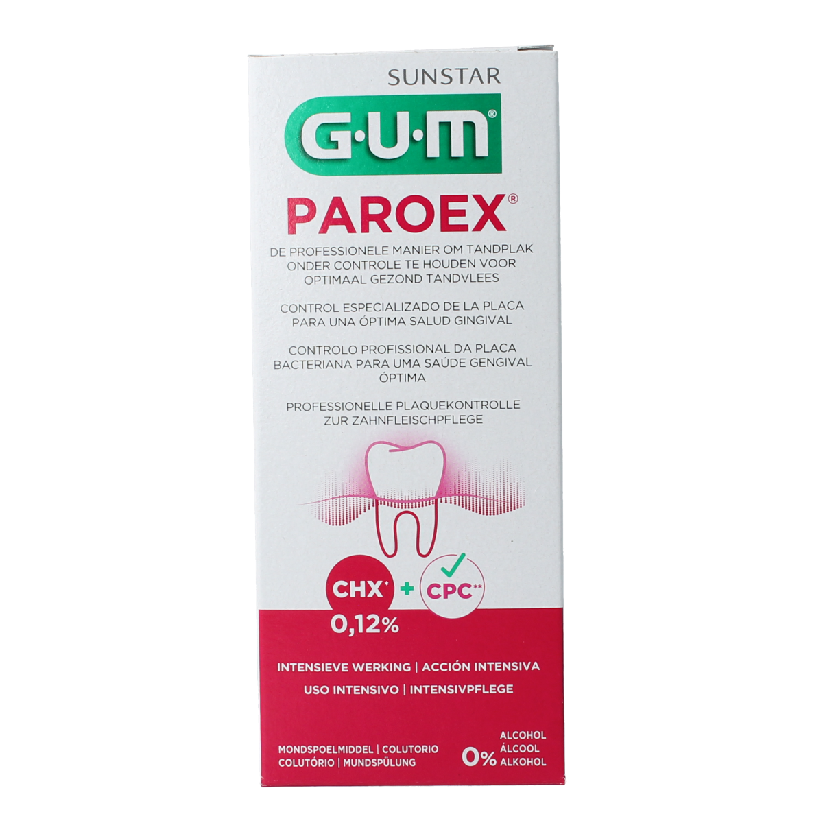 GUM Paroex mouth rinse bottle with 300ml label, antiseptic oral health mouthwash for gum care