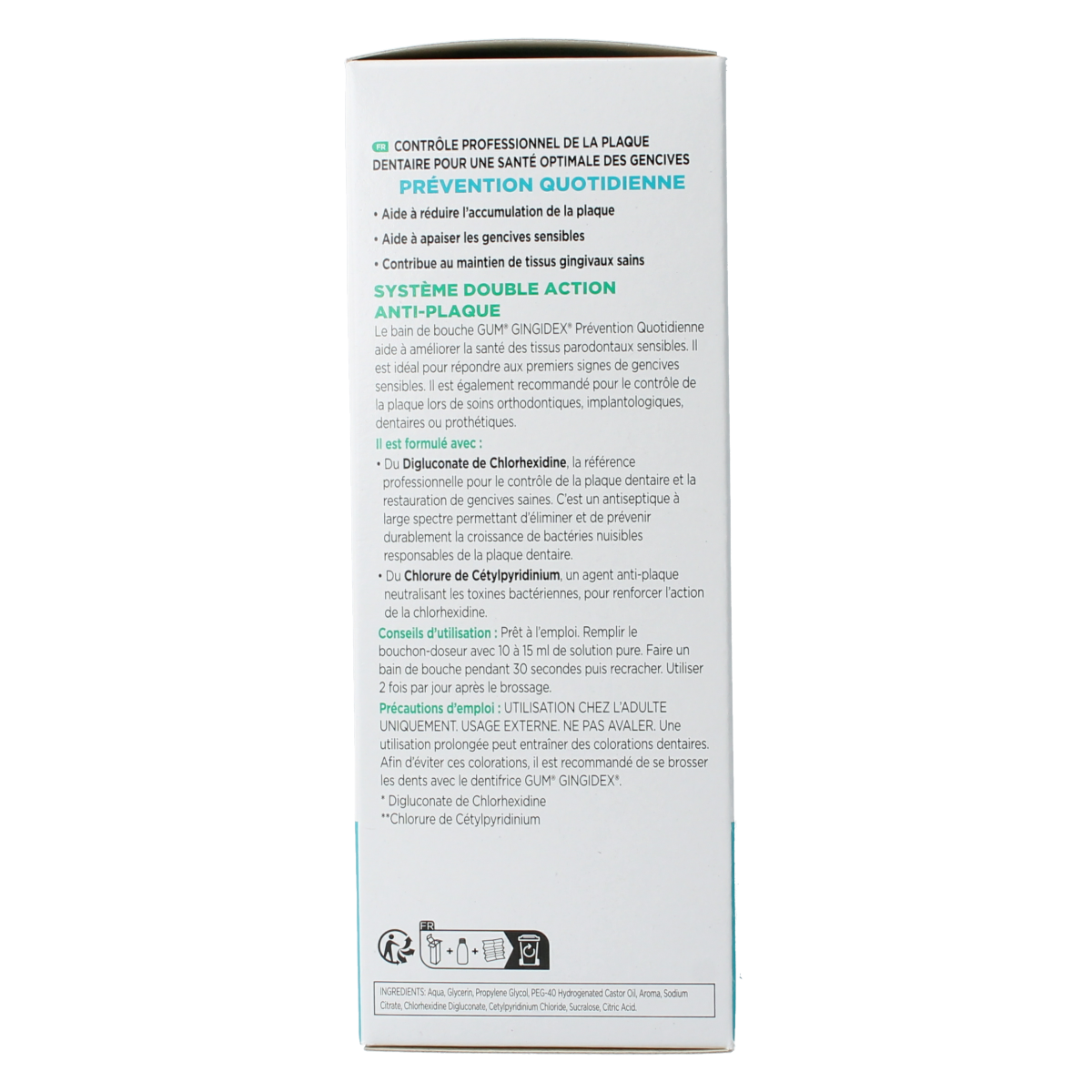 GUM Gingidex mouthwash in 300ml bottle, antiseptic oral rinse for gum and oral health, with label showing brand and product details.