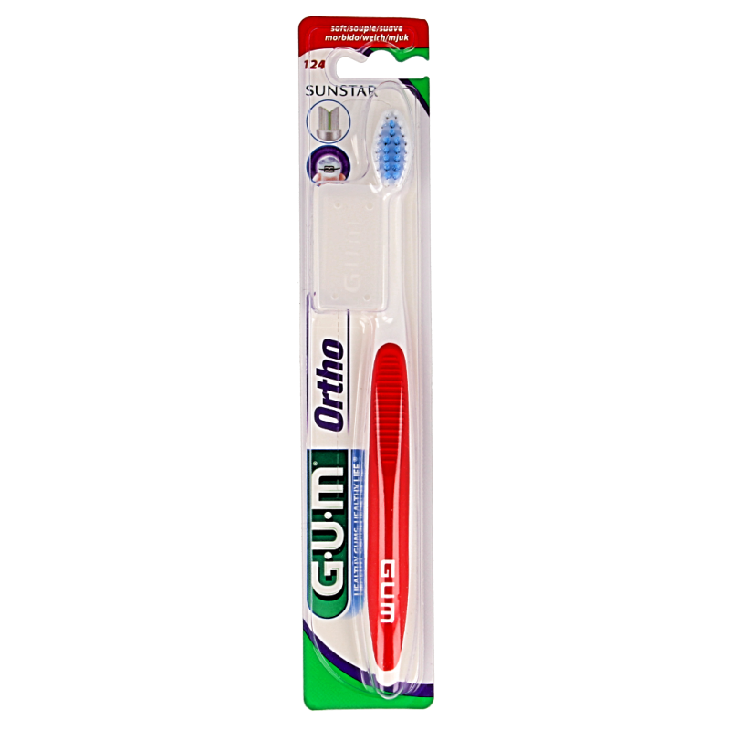 GUM orthodontic toothbrush for braces, single pack, with soft bristles designed for effective cleaning around orthodontic appliances.