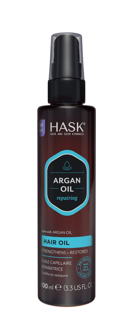 HASK Argan Oil Repair 5-in-1 leave-in hair treatment in a 175ml bottle, nourishing and repairing damaged hair.