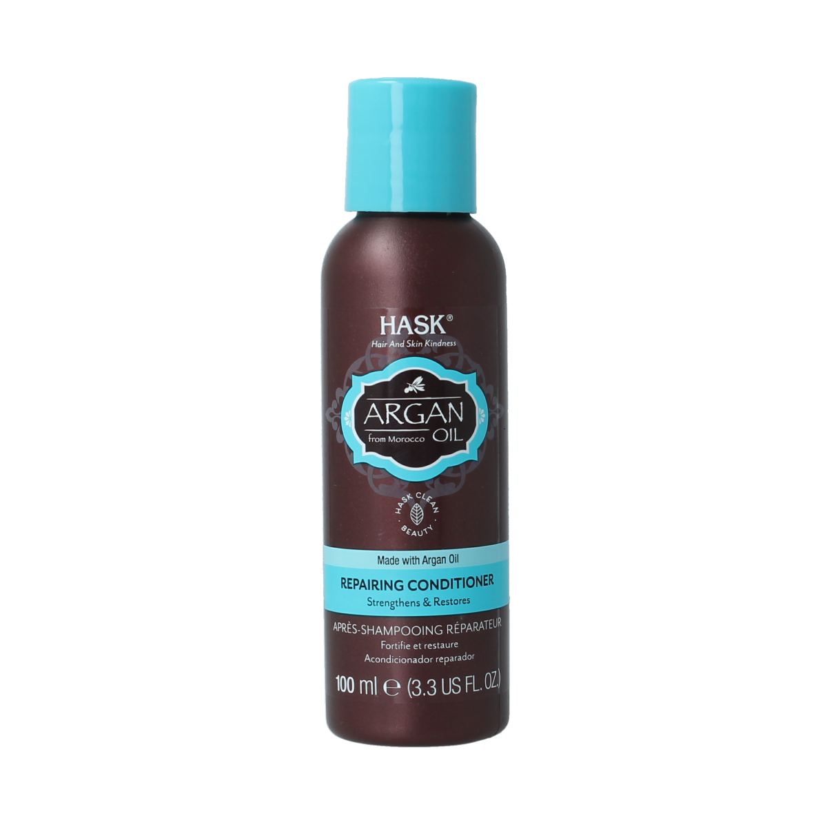 HASK Argan Oil Repair Conditioner travel size 100ml bottle, for nourishing hair care and damage repair.