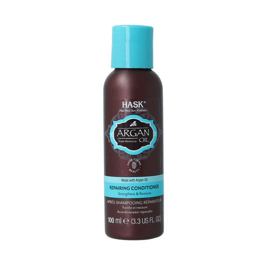 HASK Argan Oil Repair Conditioner travel size 100ml bottle, for nourishing hair care and damage repair.