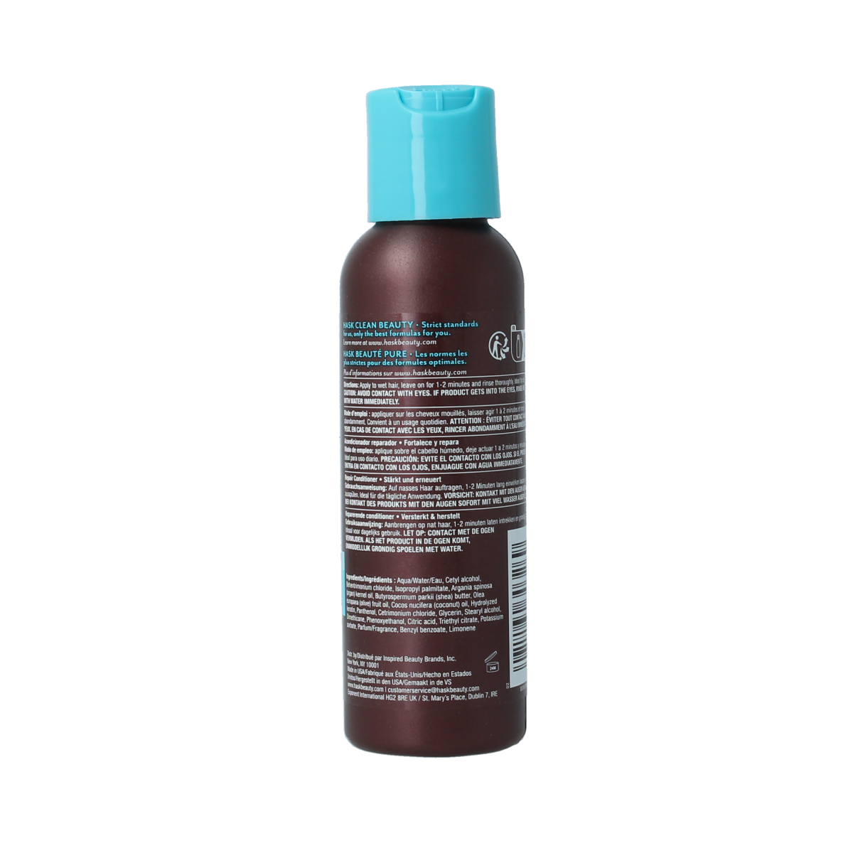 HASK Argan Oil Repair Conditioner travel size 100ml in a white bottle with a blue cap, ideal for nourishing hair.