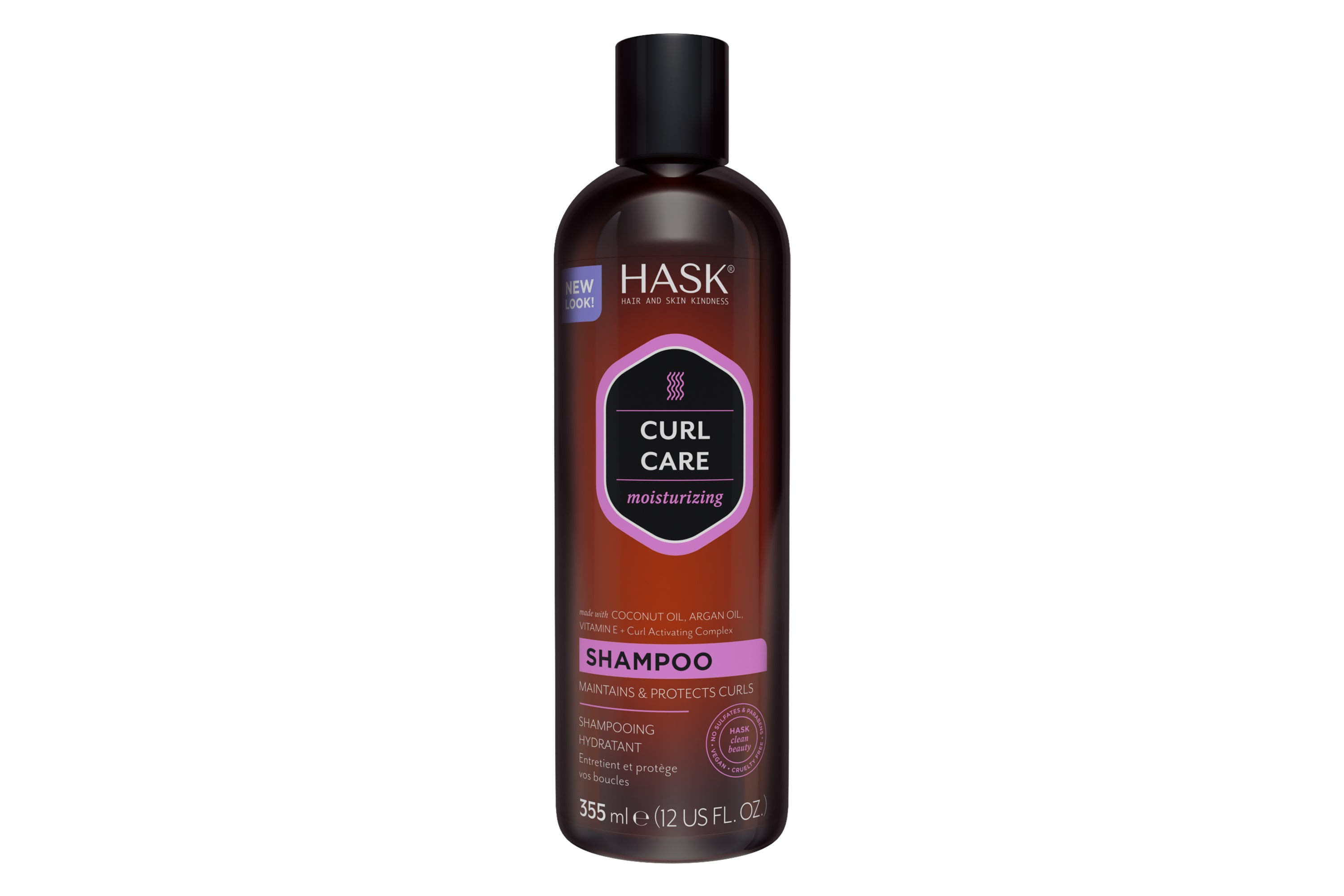 HASK Curl Care Moisturizing Shampoo bottle, 355ml, for nourishing curly hair, with natural ingredients and gentle cleansing.