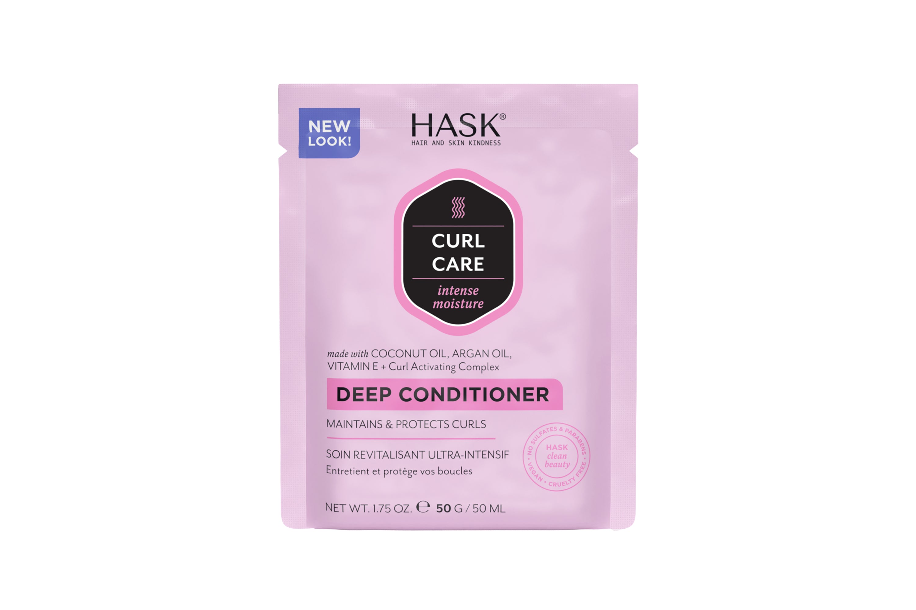 HASK deep curl care conditioner in 50g tube, nourishing hair with intensive moisturizing for curly hair.