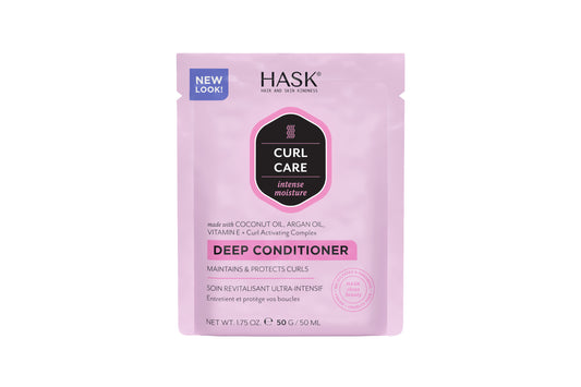 HASK deep curl care conditioner in 50g tube, nourishing hair with intensive moisturizing for curly hair.