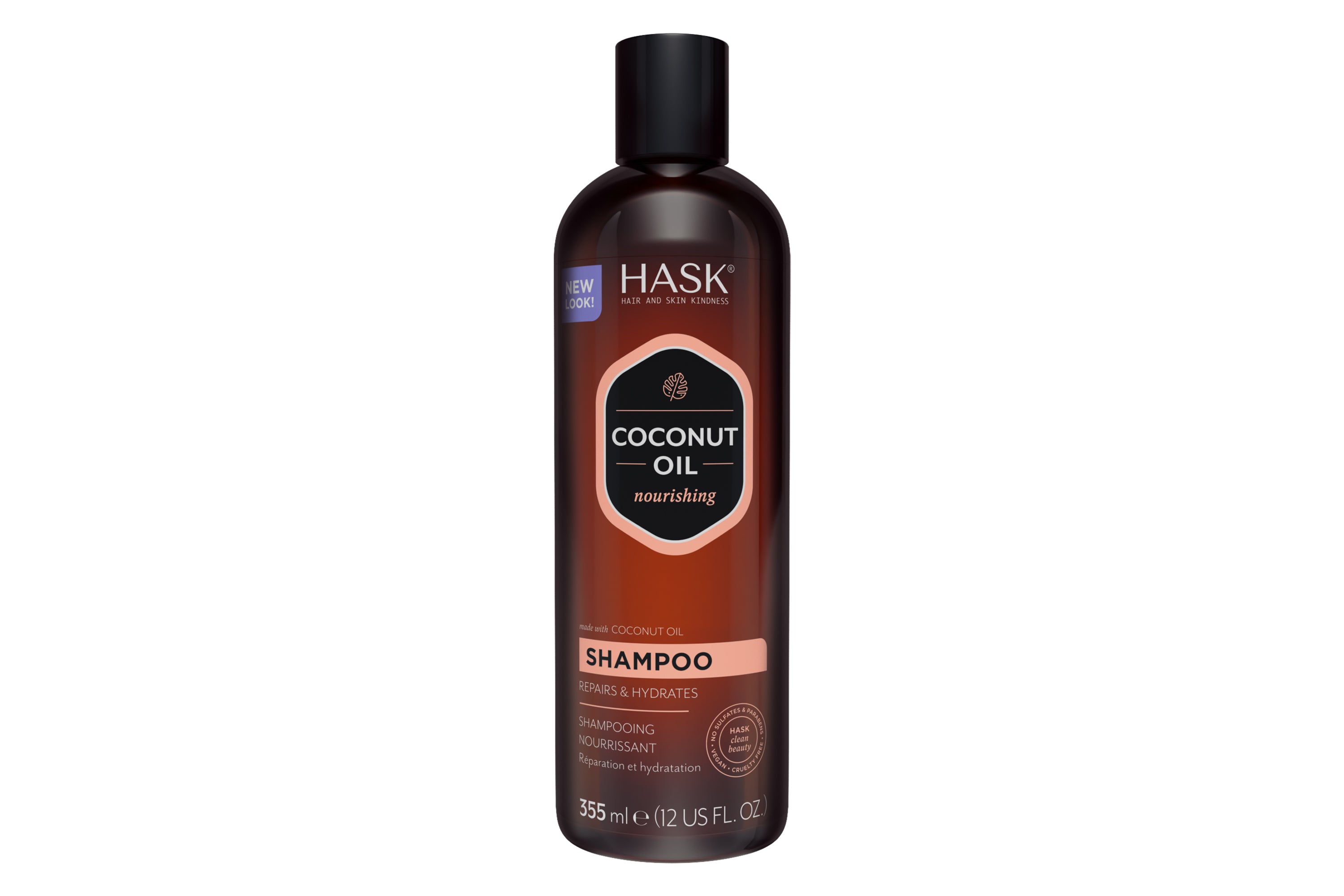 HASK Monoi coconut oil nourishing shampoo bottle, 355ml, for healthy, shiny hair with natural coconut oil benefits