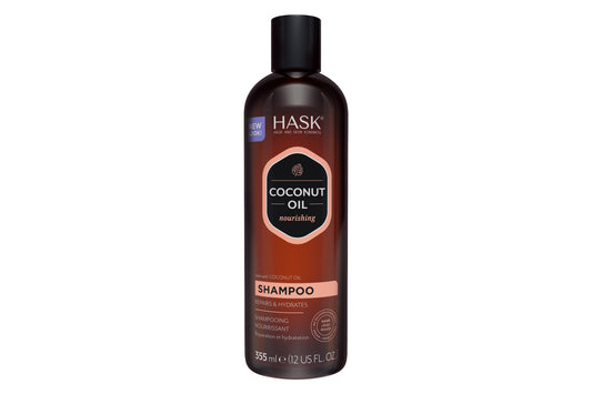HASK Monoi coconut oil nourishing shampoo bottle, 355ml, for healthy, shiny hair with natural coconut oil benefits
