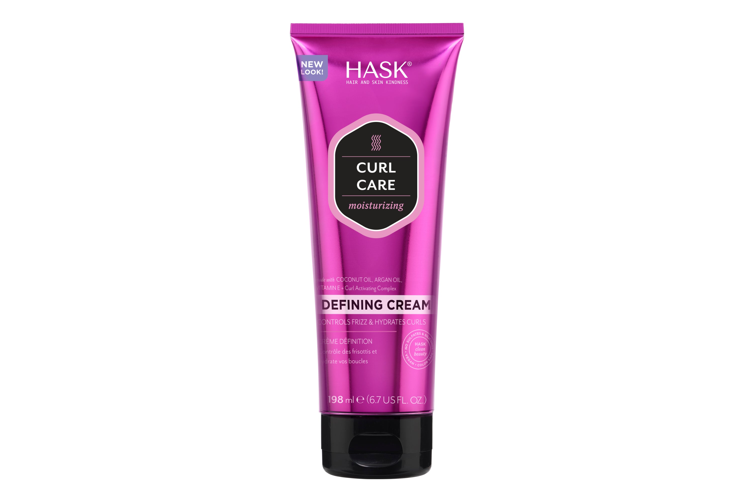 HASK Curl Care Defining Cream in 198ml bottle, hair styling and curl defining haarverzorging product with a white and purple packaging.