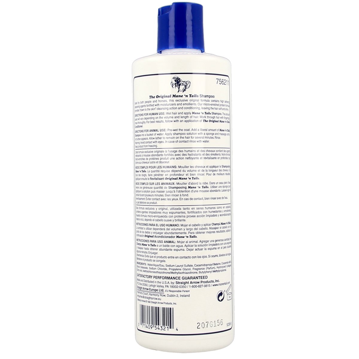 Mane 'n Tail original shampoo bottle with 355ml label, featuring a white and blue design, for hair care and scalp health.