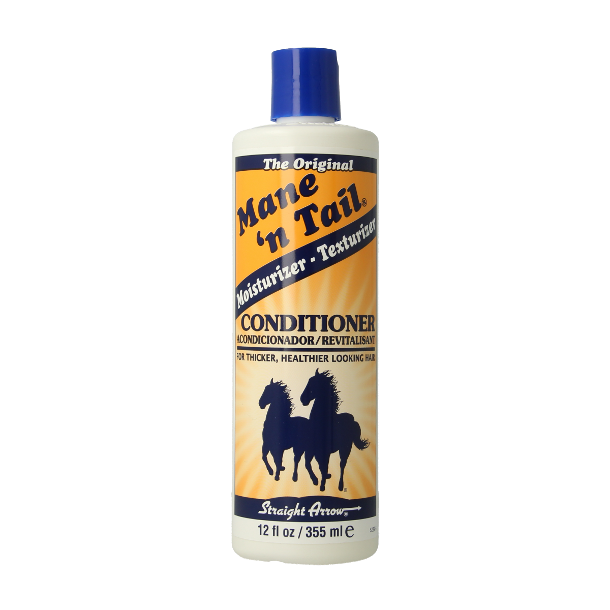 Mane 'n Tail Original Conditioner for hair care, 355ml bottle with white cap, smooth hair texture, and label visible.