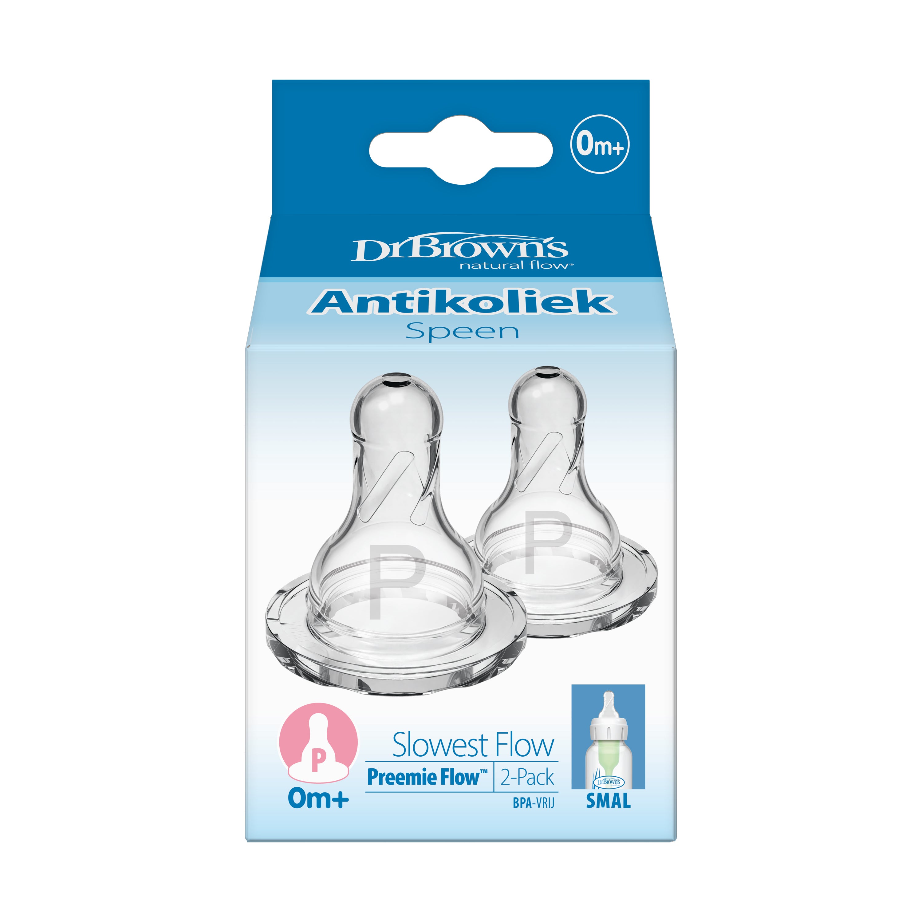 Dr. Brown's prematuur baby bottle with standard neck, 2-pack, designed for early development and feeding.