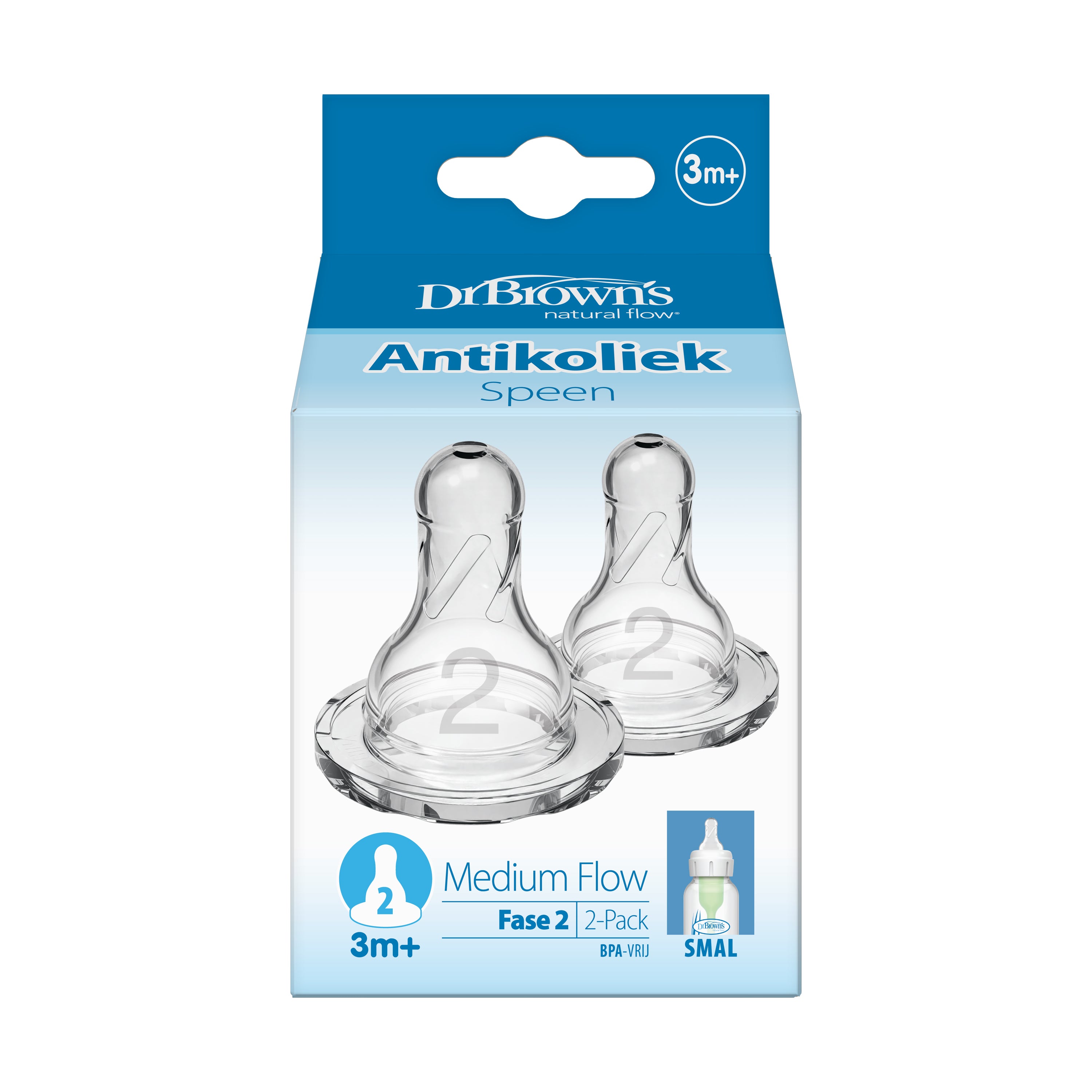 Dr. Brown's Speen standaard hals fles fase 2, set of 2, baby bottles with silicone nipples for stage 2 feeding.