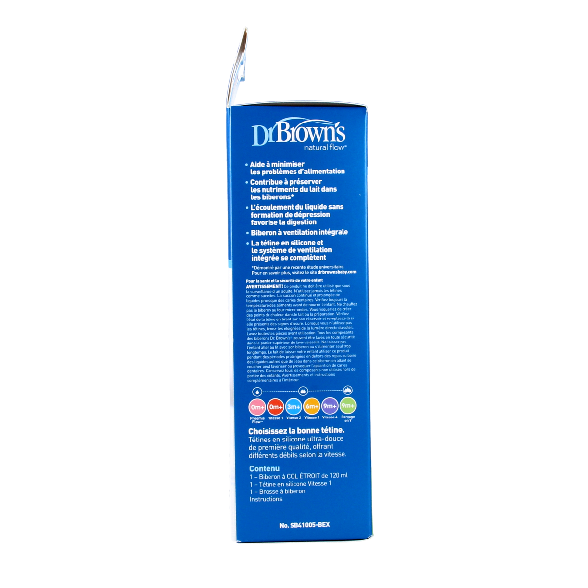 Dr. Brown's BPA-free standard baby bottle, 120ml, with nipple, shown in a clear image.