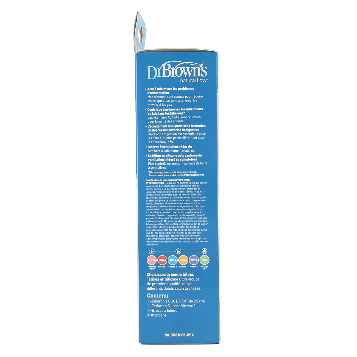 Dr. Brown's BPA-free 250ml standard baby bottle with nipple, made of durable plastic, suitable for feeding infants.