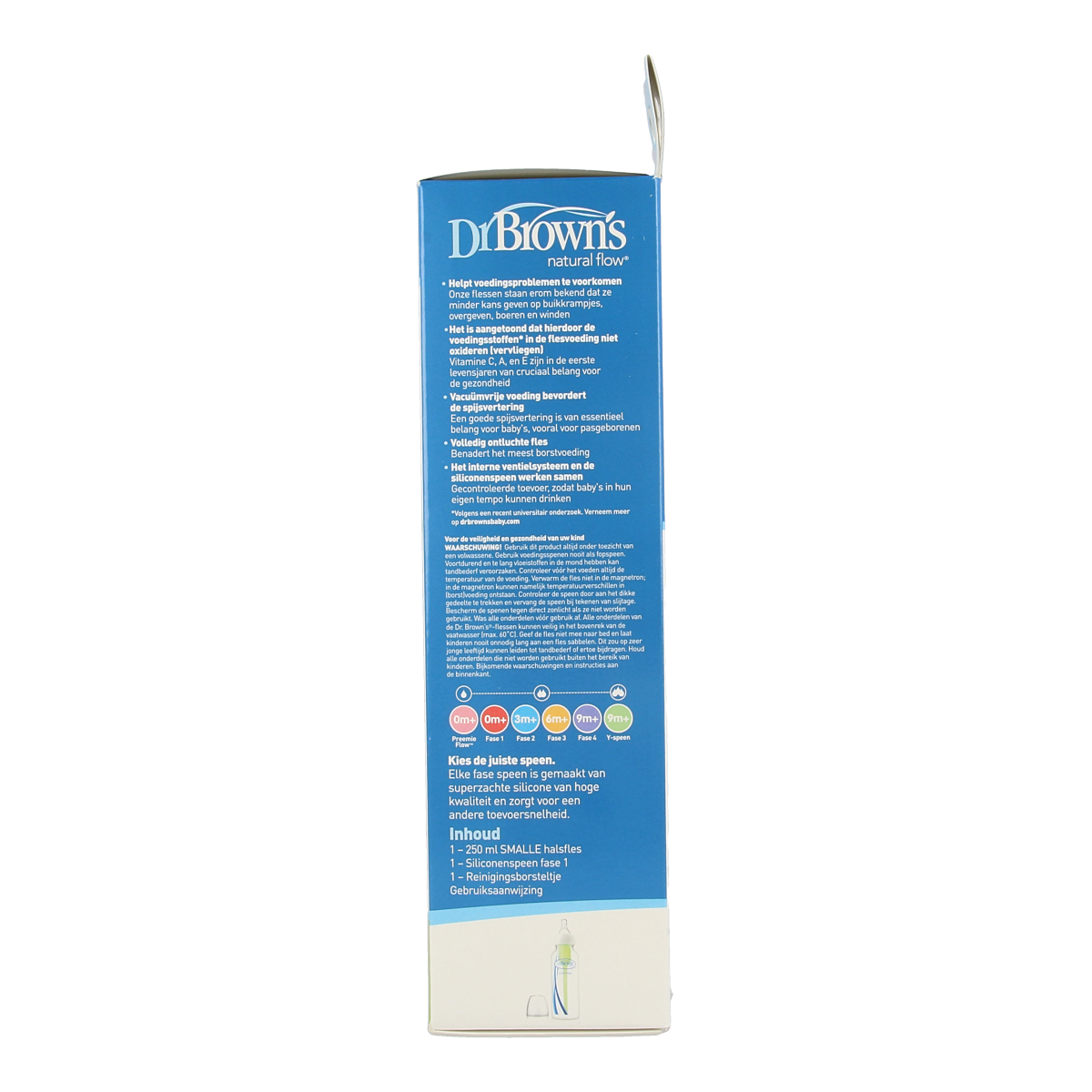 Dr. Brown's BPA-free standard baby bottle, 250ml, with nipple, for feeding infants, shown in the image.