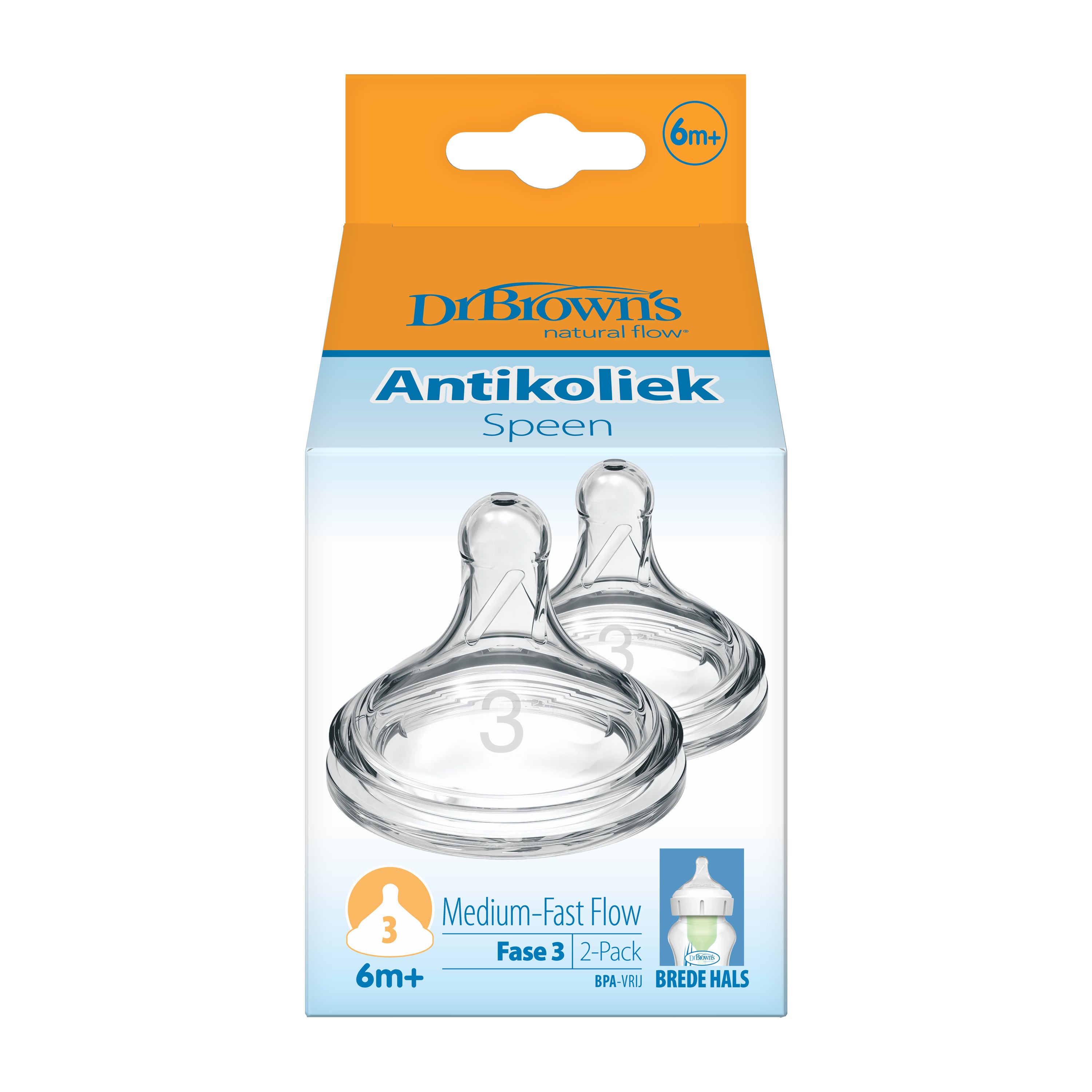 Dr. Brown's Options+ stage 3 wide-neck baby bottles and nipples, set of 2, with clear silicone spouts for easy feeding