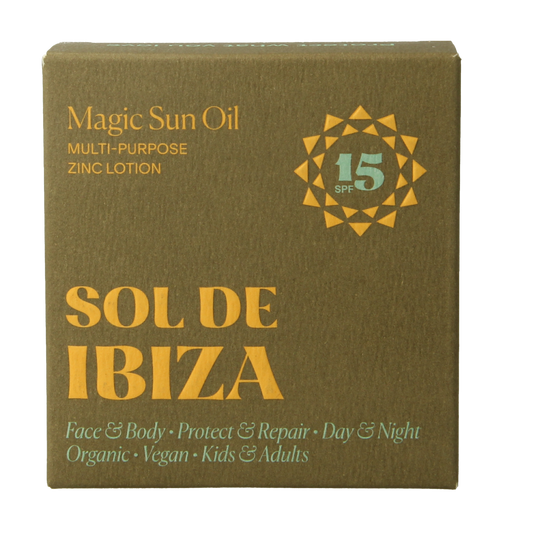 Sol De Ibiza SPF15 nourishing and protective sunscreen oil in 30ml bottle, ideal for sun protection and skin recovery.
