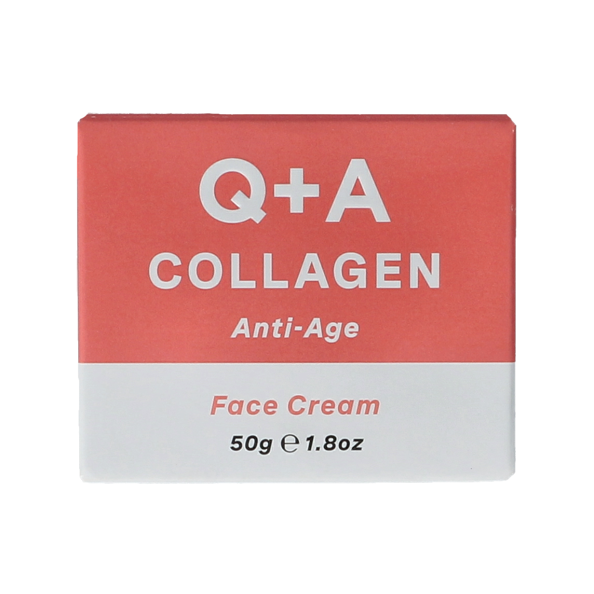 Q+A Collagen face cream in 50g jar, facial skincare product with nourishing cream for healthy skin.