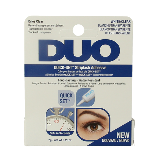 DUO Quickset strip lash adhesive in white/clear, 7g tube, makeup accessory for secure eyelash application