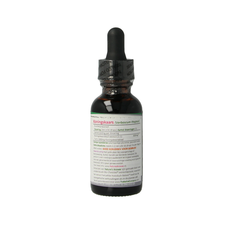 Natures Answer alcohol-free Mullein verbascum thapsus herbal extract in a 30ml bottle, showcasing the herbal product.