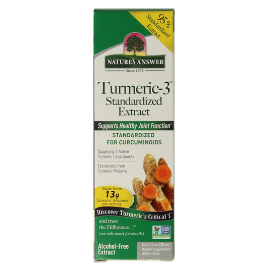 Natures Answer Turmeric-3 Curcuma extract herbal supplement in 30ml alcohol-free bottle, natural turmeric root extract.