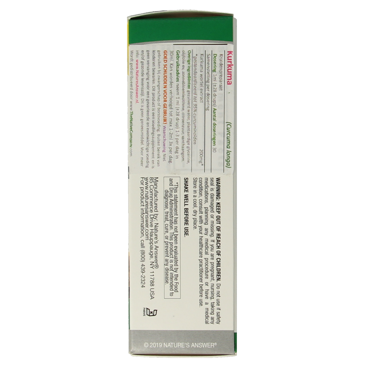 Natures Answer Turmeric-3 Curcuma extract herbal supplement in a 30ml bottle, alcohol-free, featuring fresh turmeric roots on the label.