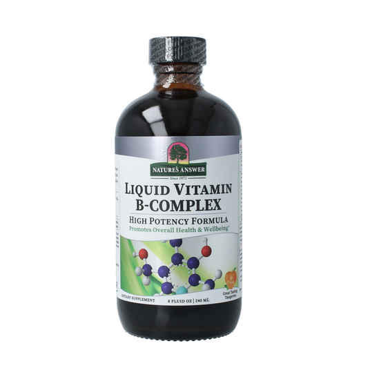 Liquid Vitamin B complex by Natures Answer in a 240ml bottle, providing a multi-vitamin B supplement in liquid form.
