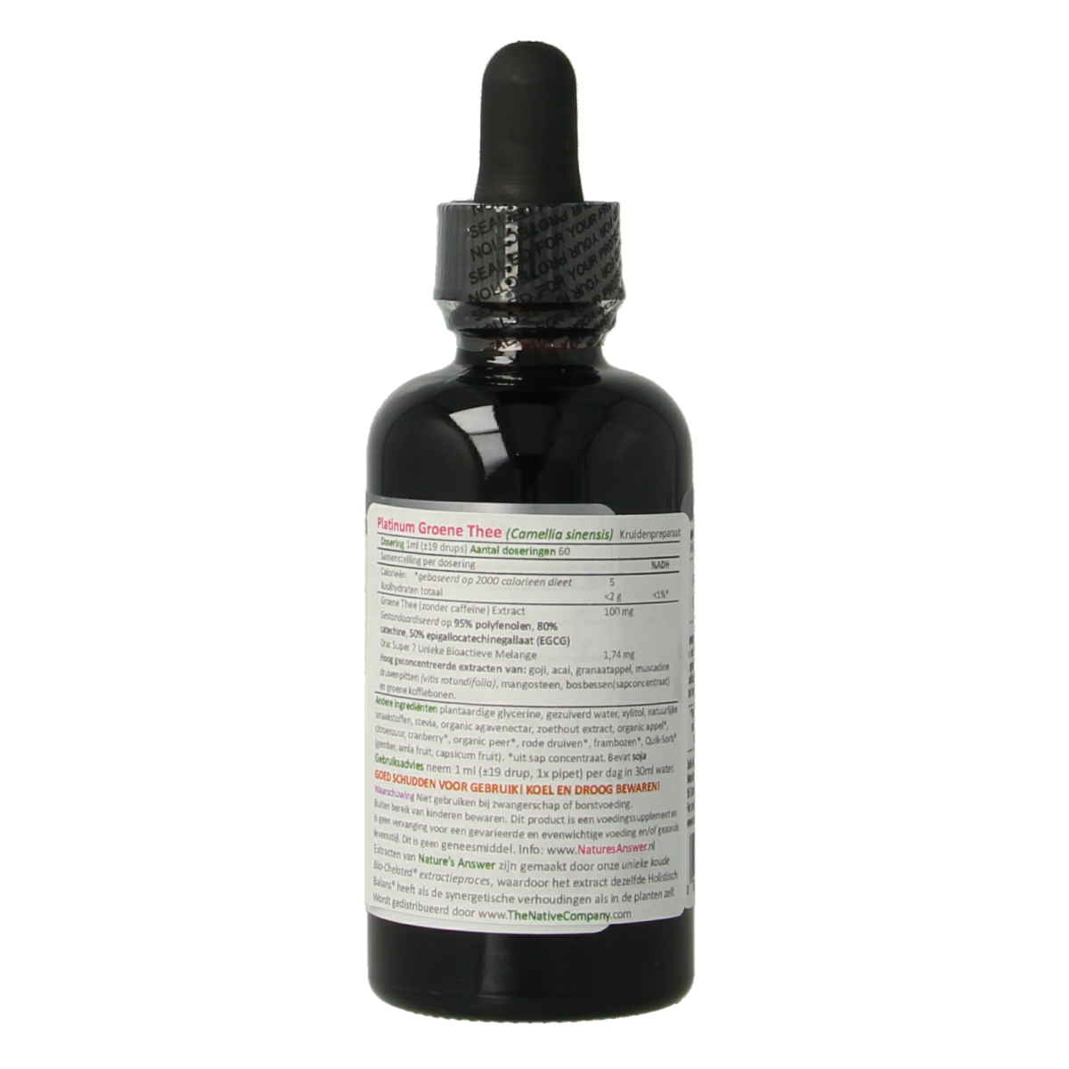 Natures Answer groene thee extract alcoholvrij supplement with 50% EGCG in a 60ml bottle, herbal supplement for health.