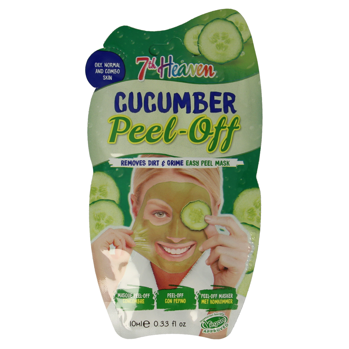 Montagne 7th Heaven cucumber peel-off face mask in a 10ml tube, designed for skincare and facial care.