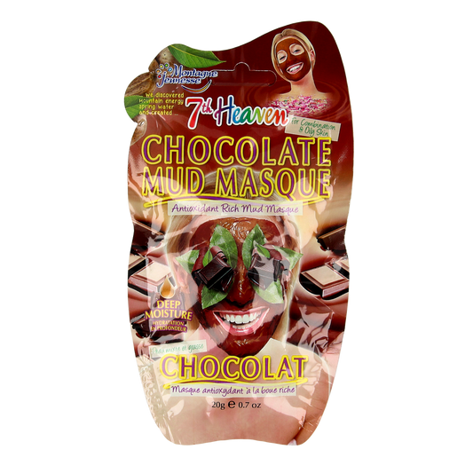 Montagne 7th Heaven chocolate mud face mask in 20g jar, natural facial skincare product with chocolate and mud ingredients.