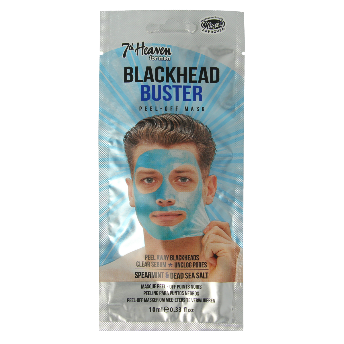 Montagne Men deep pore peel-off mask with Dead Sea minerals in a 10ml tube for men's facial skincare.
