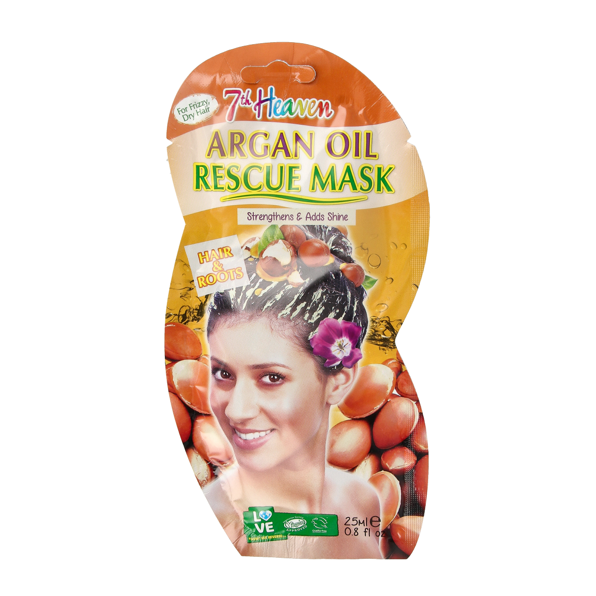 Montagne 7th Heaven hair rescue masque with argan oil, 25ml, nourishing hair treatment in a small jar.