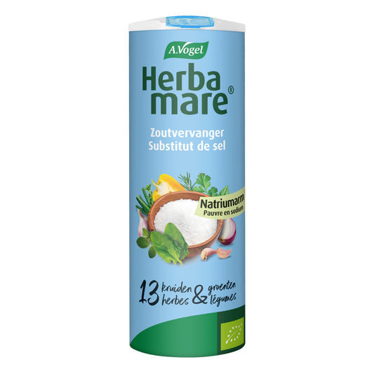 A Vogel Herbamare low-sodium organic herb and salt seasoning mix in a 125g packet, featuring herbs and sea salt.