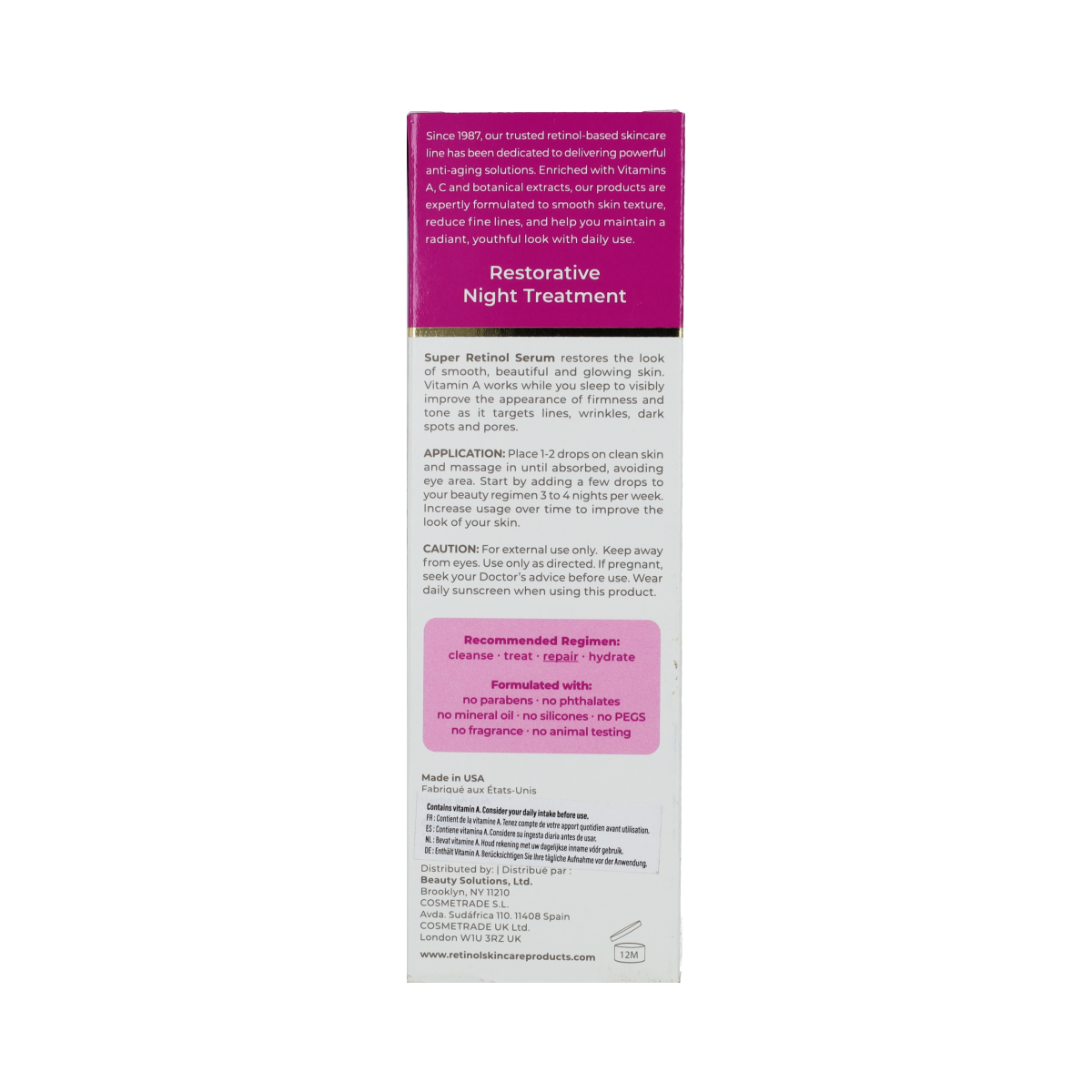 Retinol Super Serum 30ml bottle for facial skincare, featuring a sleek design and label with product name and brand.
