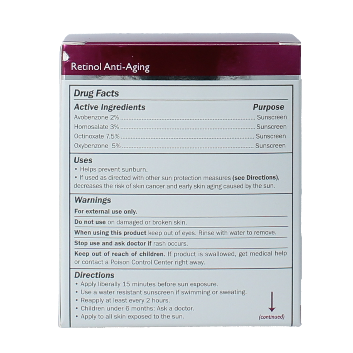 Retinol brand day cream with SPF20 in a 48g jar, facial skincare product for brightening and sun protection.
