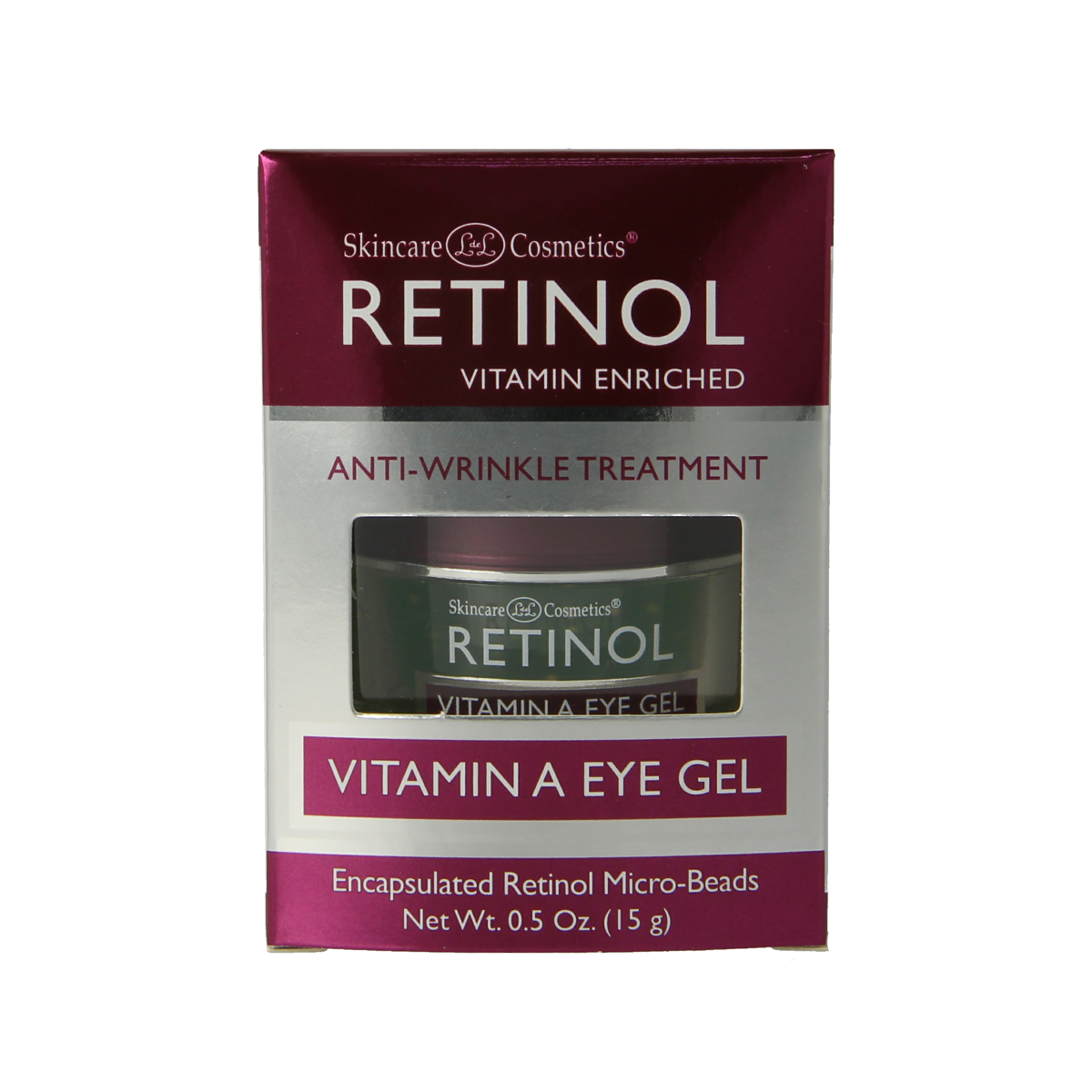 Retinol eye gel in a 14g tube, designed for eye care, with a focus on reducing puffiness and fine lines around the eyes.