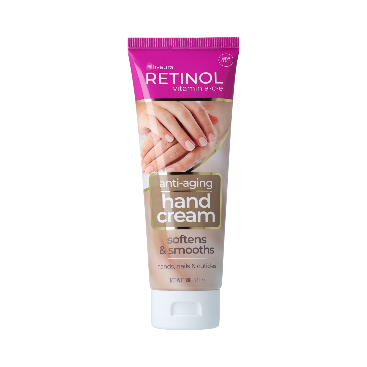 Retinol anti-aging hand cream with SPF12 in a 100g tube, designed for nourishing and protecting hands.